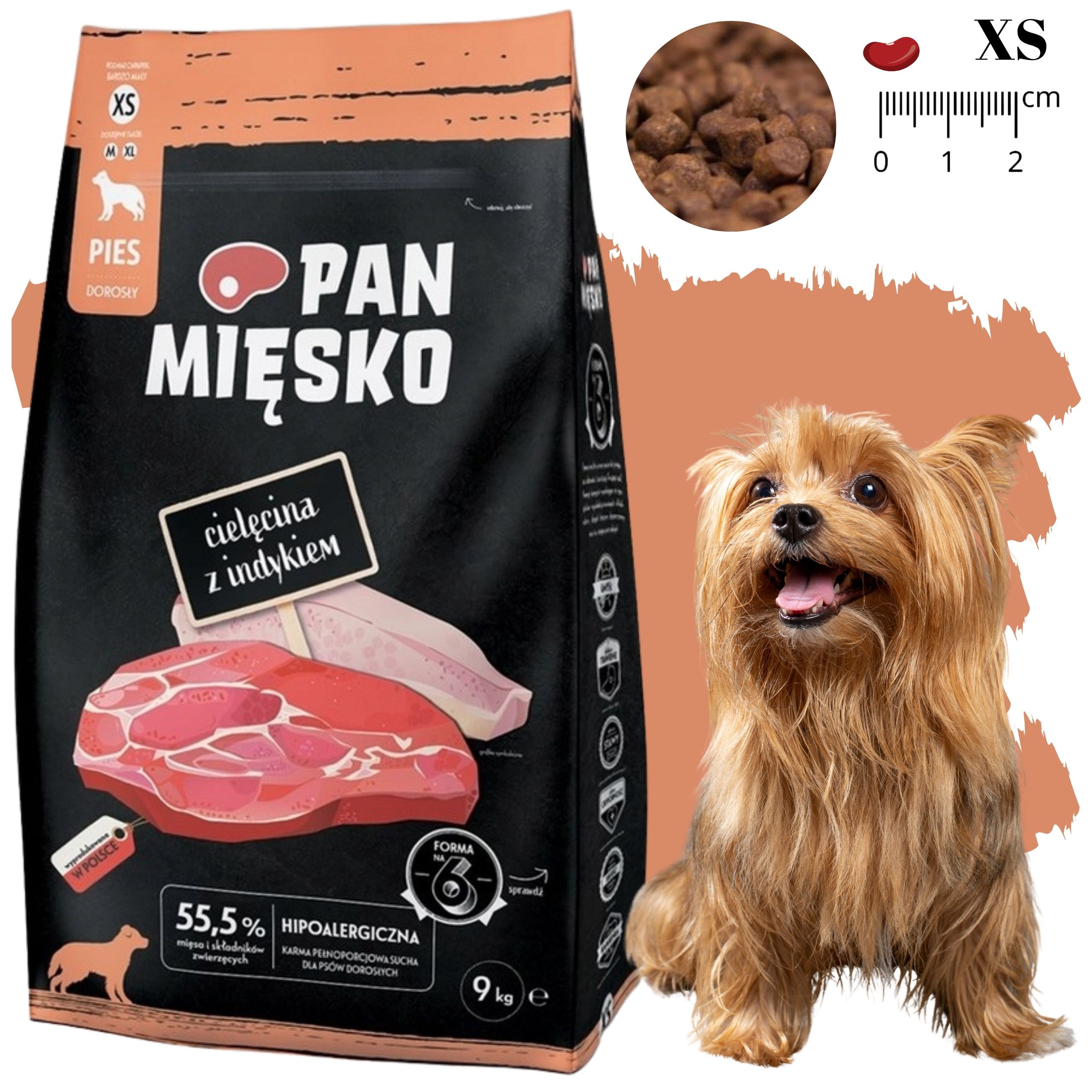 Sucha karma dla psa Cielęcina z indykiem Pan Mięsko hipoalergiczna XS 9 kg