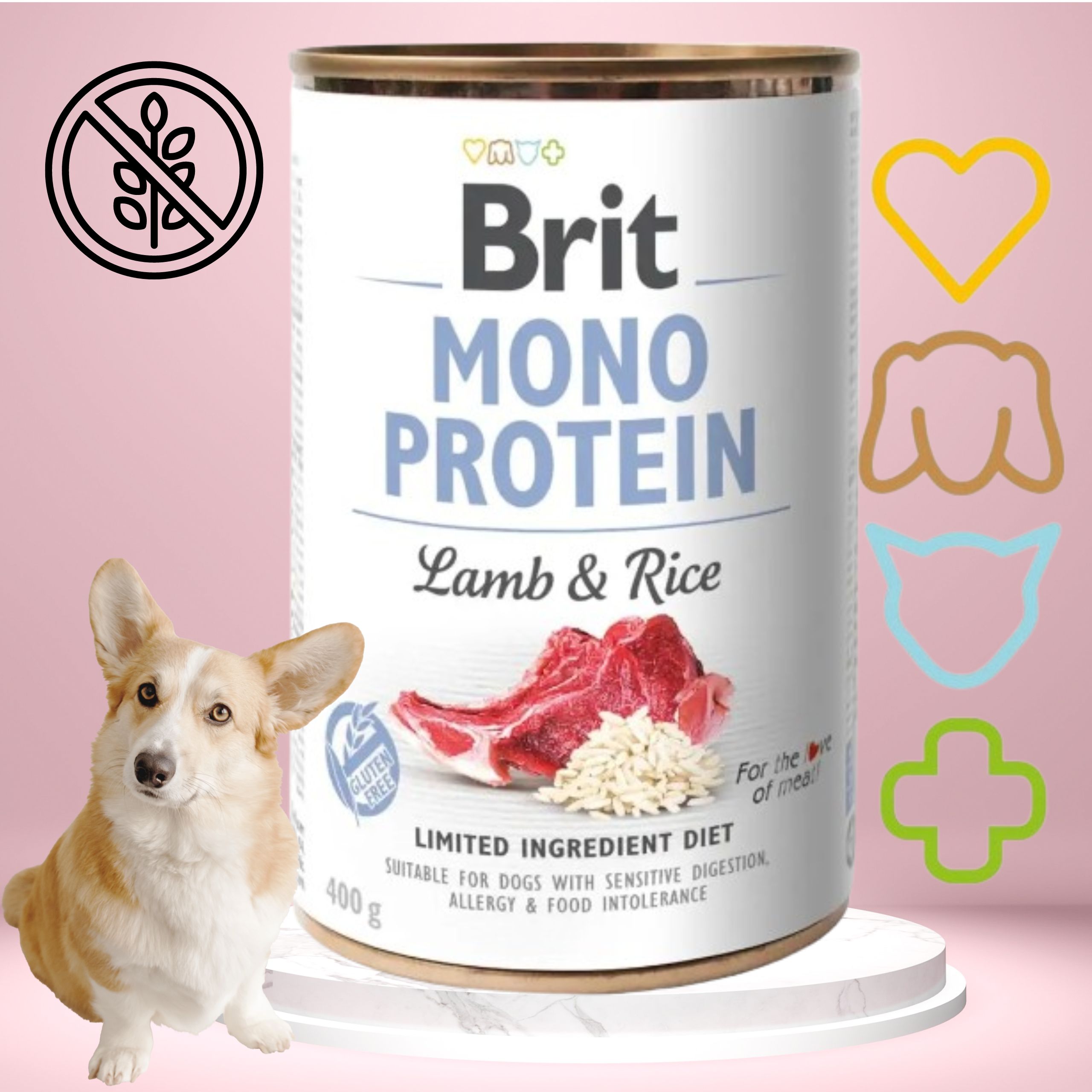 MOKRA KARMA DLA PSA BRIT MONO PROTEIN LAMB &amp; RICE 400 G JAGNIĘCINA Z RYŻEM