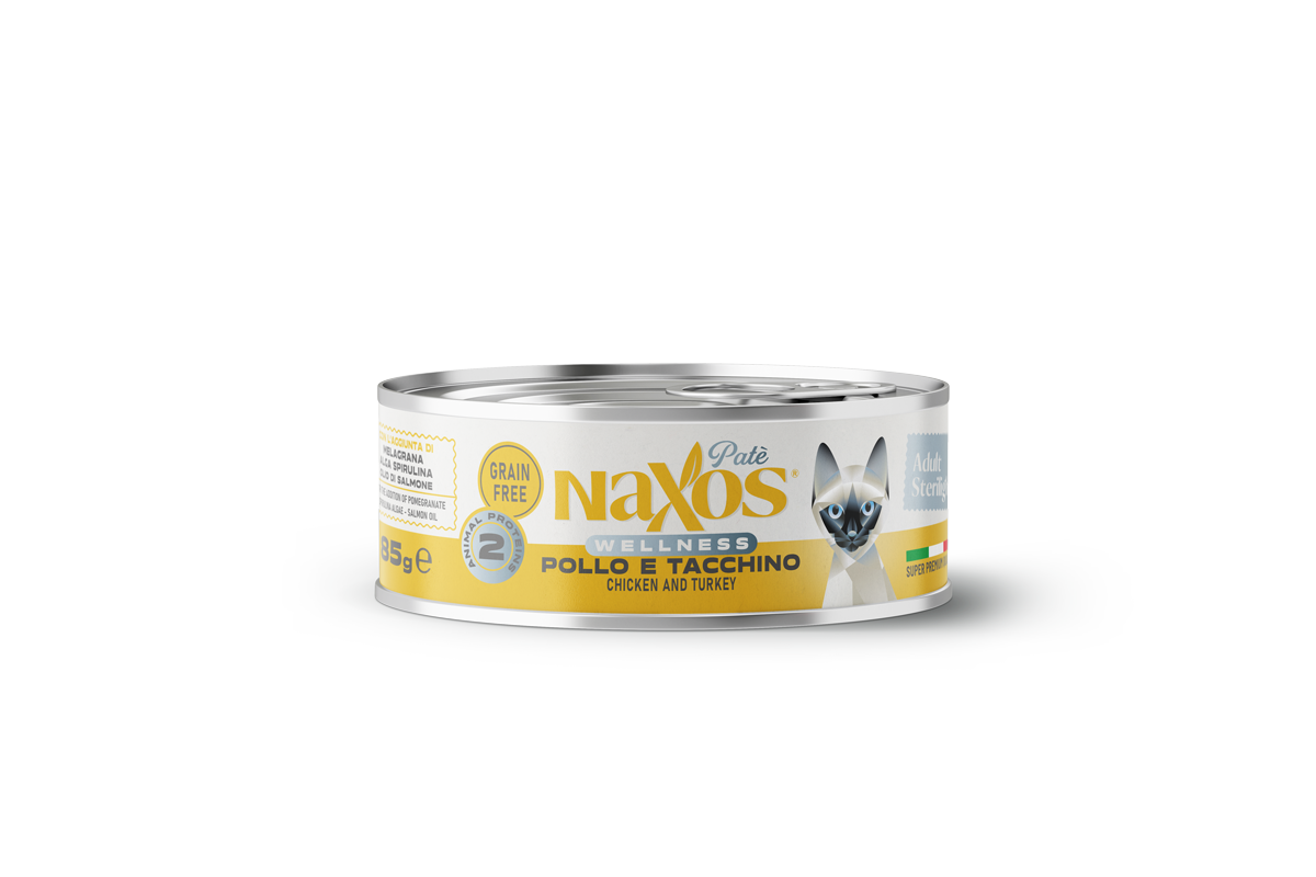 NAXOS CAT STERILIZED - kurczak i indyk - puszka dla kotów sterylizowanych 85g