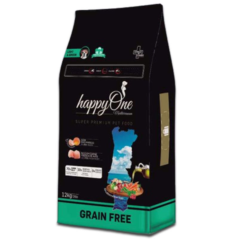 happyOne Grain-Free Mediterraneum Light & Senior dla psich seniorów SUPER PREMIUM 12KG