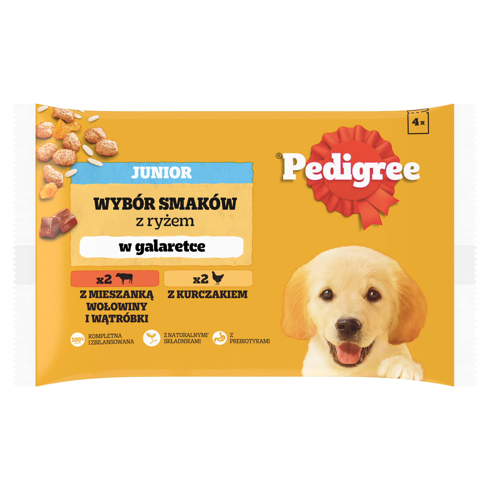 Pedigree Mokra Karma Dla Szczeniąt W Galaretce (Z Kurczakiem I Ryżem, Z Wołowiną I Ryżem) 4x100g