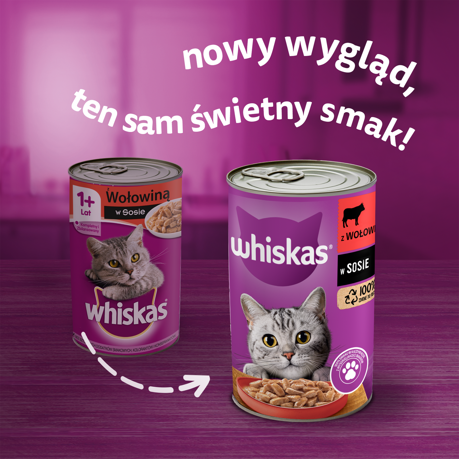 WHISKAS Mokra Karma Dla Kota 1+ Z Wołowiną W Sosie 400g