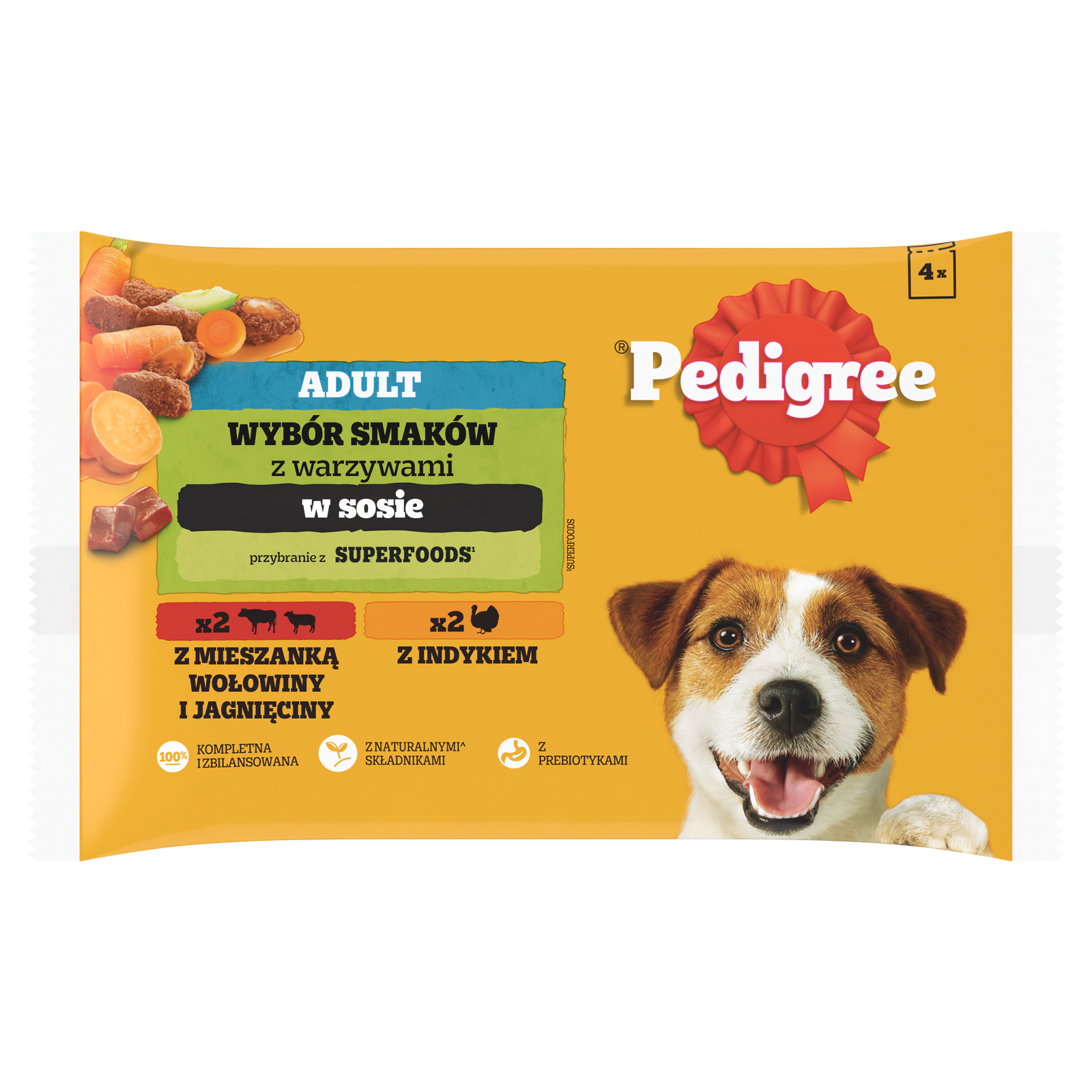 Pedigree Mokra Karma Dla Dorosłych Psów W Sosie (Z Wołowiną I Jagnięciną, Z Indykiem I Marchewką) 4x100g