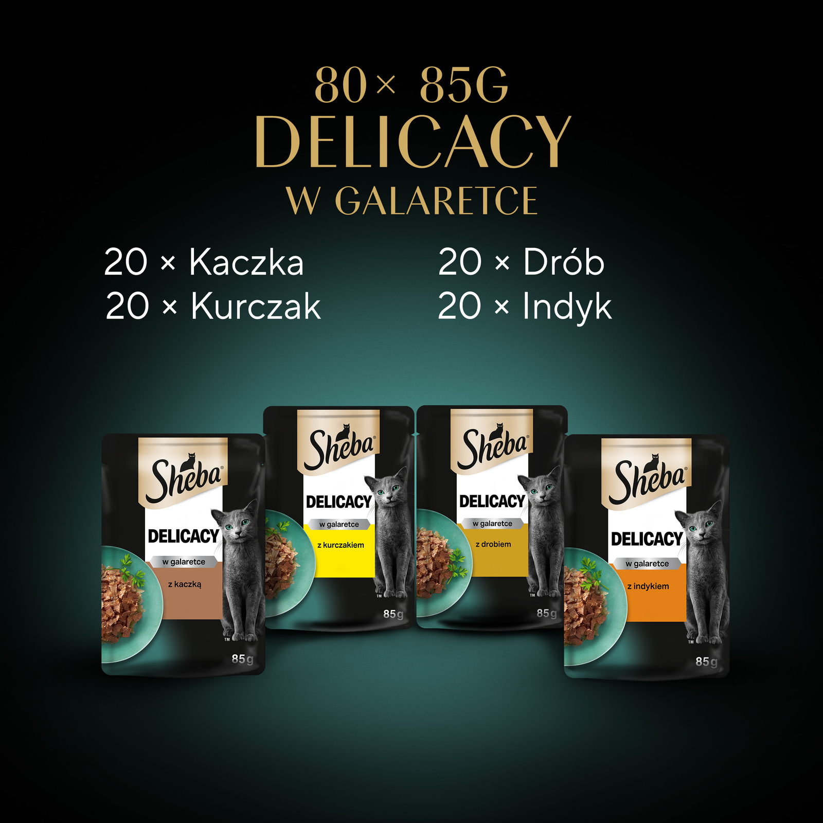 Sheba Delicacy Drobiowe Smaki W Galaretce, Z Kaczką, Z Kurczakiem, Z Drobiem, Z Indykiem 80x85g