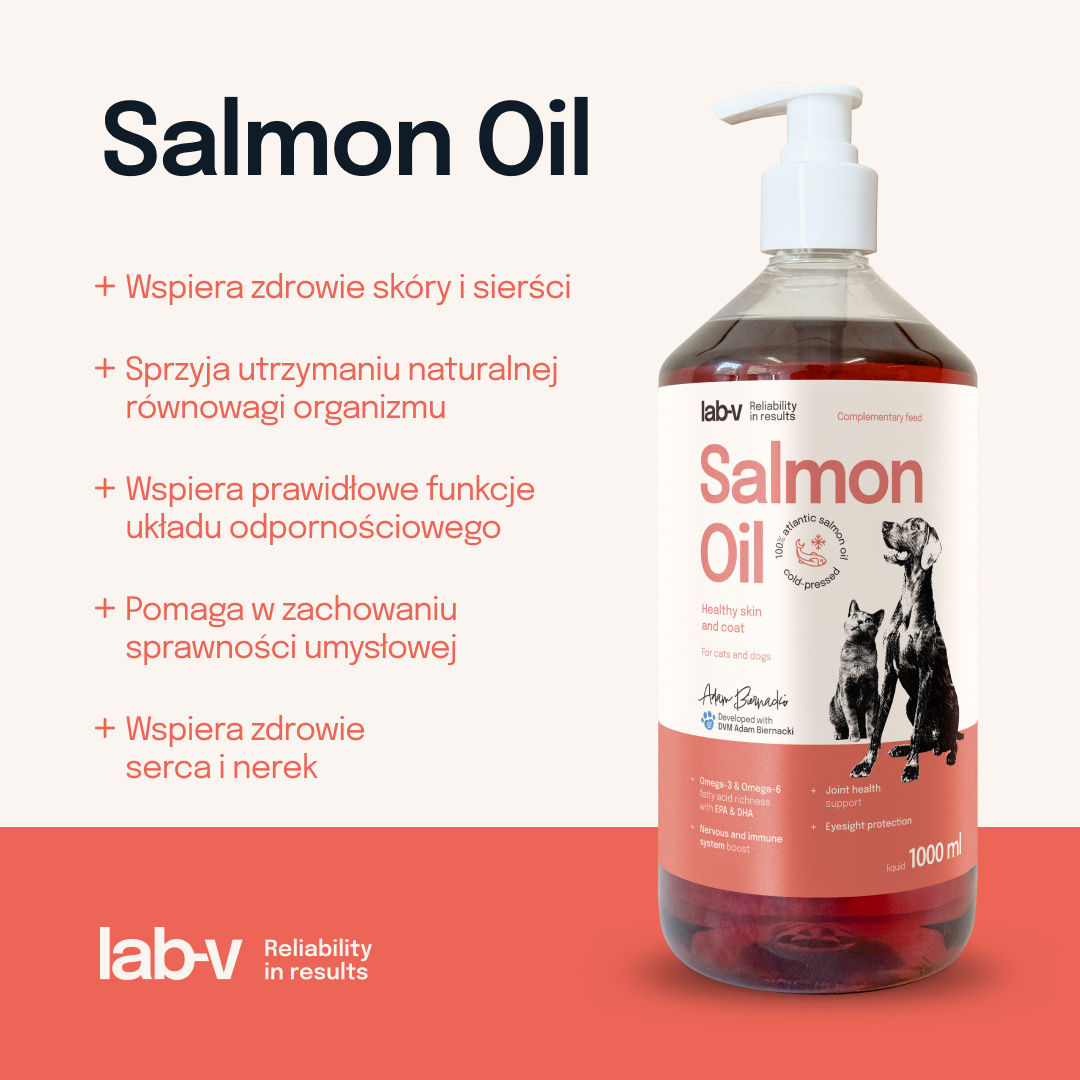 Lab-v Olej Z Łososia 100% Dla Psa i Kota 1000ml