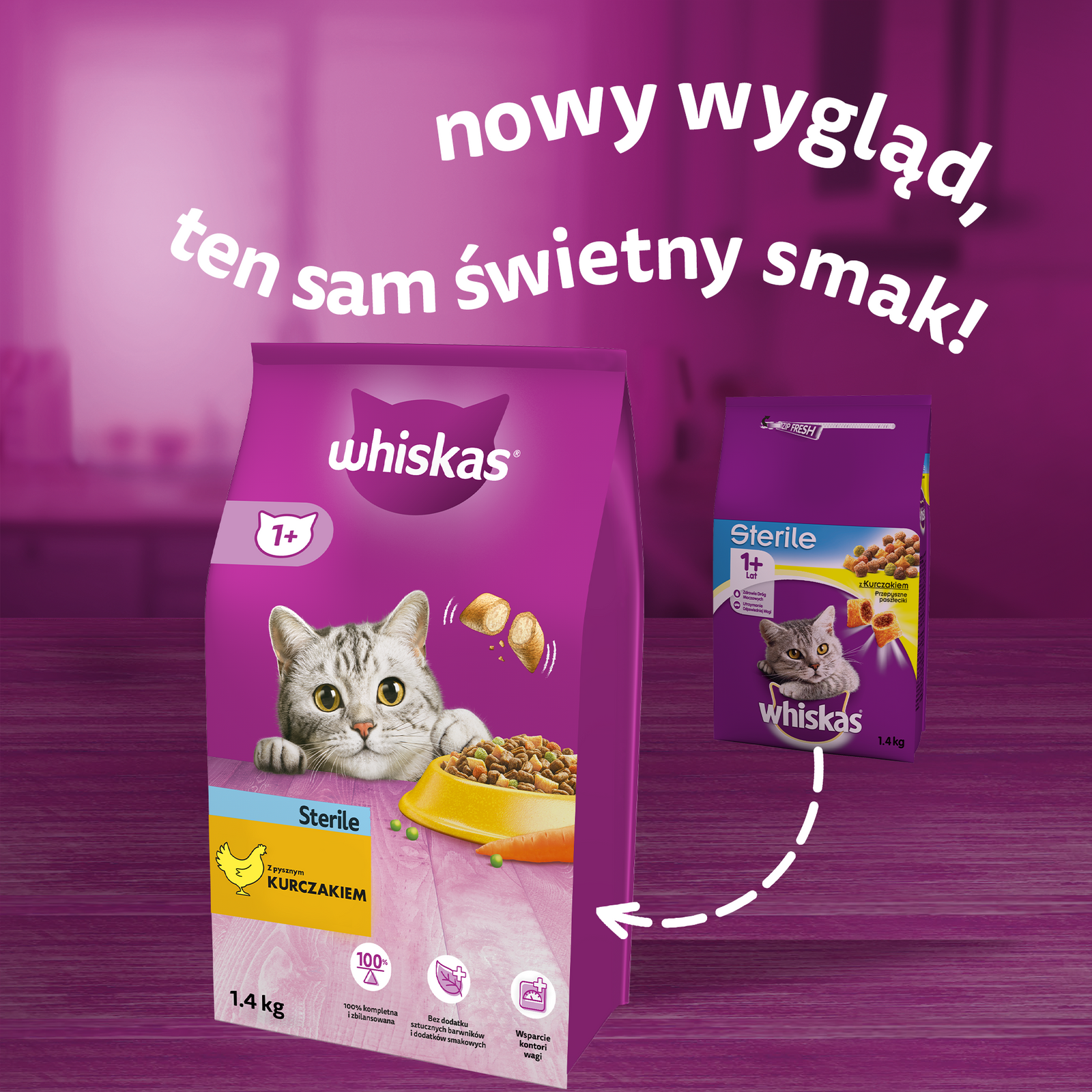 WHISKAS Sterile 1,4kg - sucha karma dla kotów po sterylizacji z kurczakiem