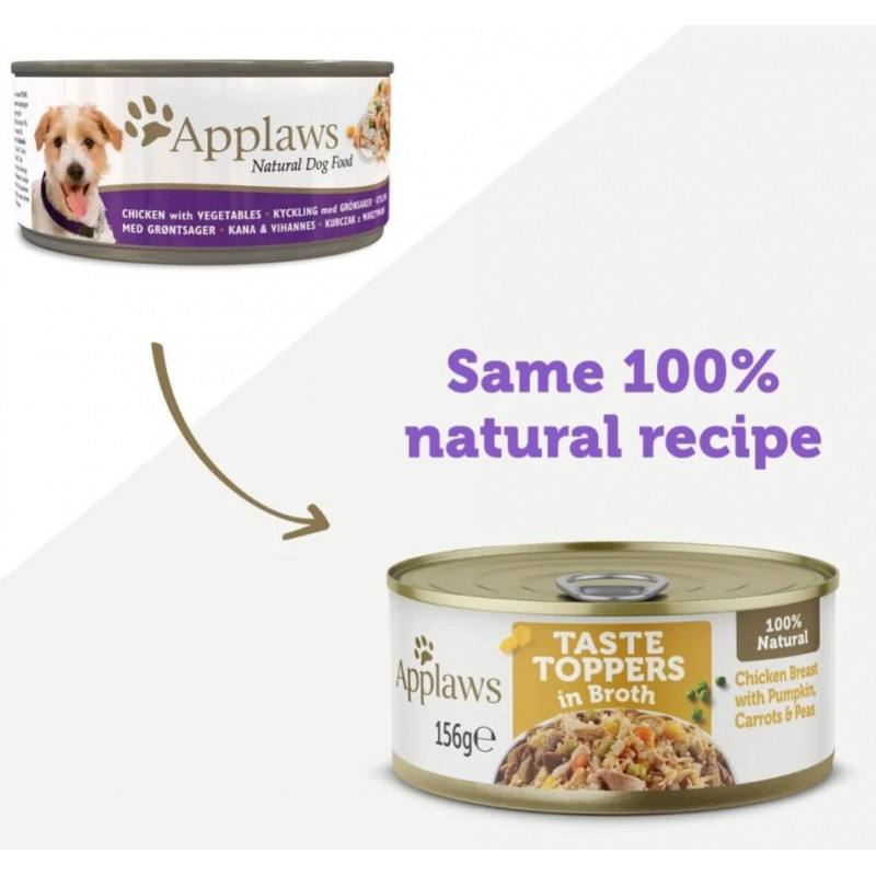 Applaws® Taste Toppers Naturalna Mokra Karma Dla Psów Kurczak Z Dynią, Marchewką I Groszkiem W Bulionie 156 G Puszka