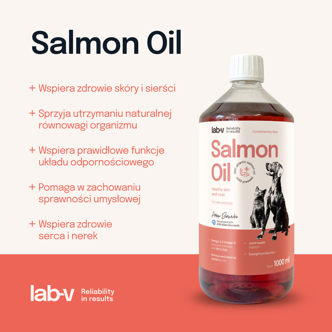 Lab-v Olej Z Łososia 100% Dla Psa i Kota 1000ml