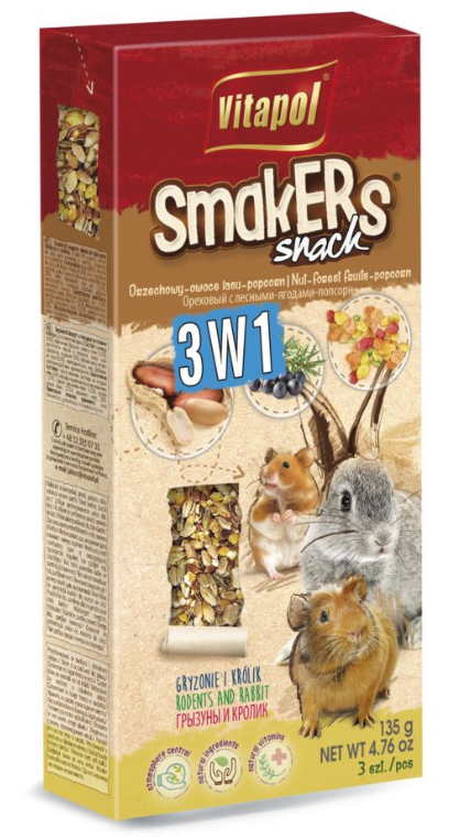 Vitapol Smakers 3w1 Dla Gryzoni I Królika (Orzechowy/Owoce Lasu/Popcorn) 3szt