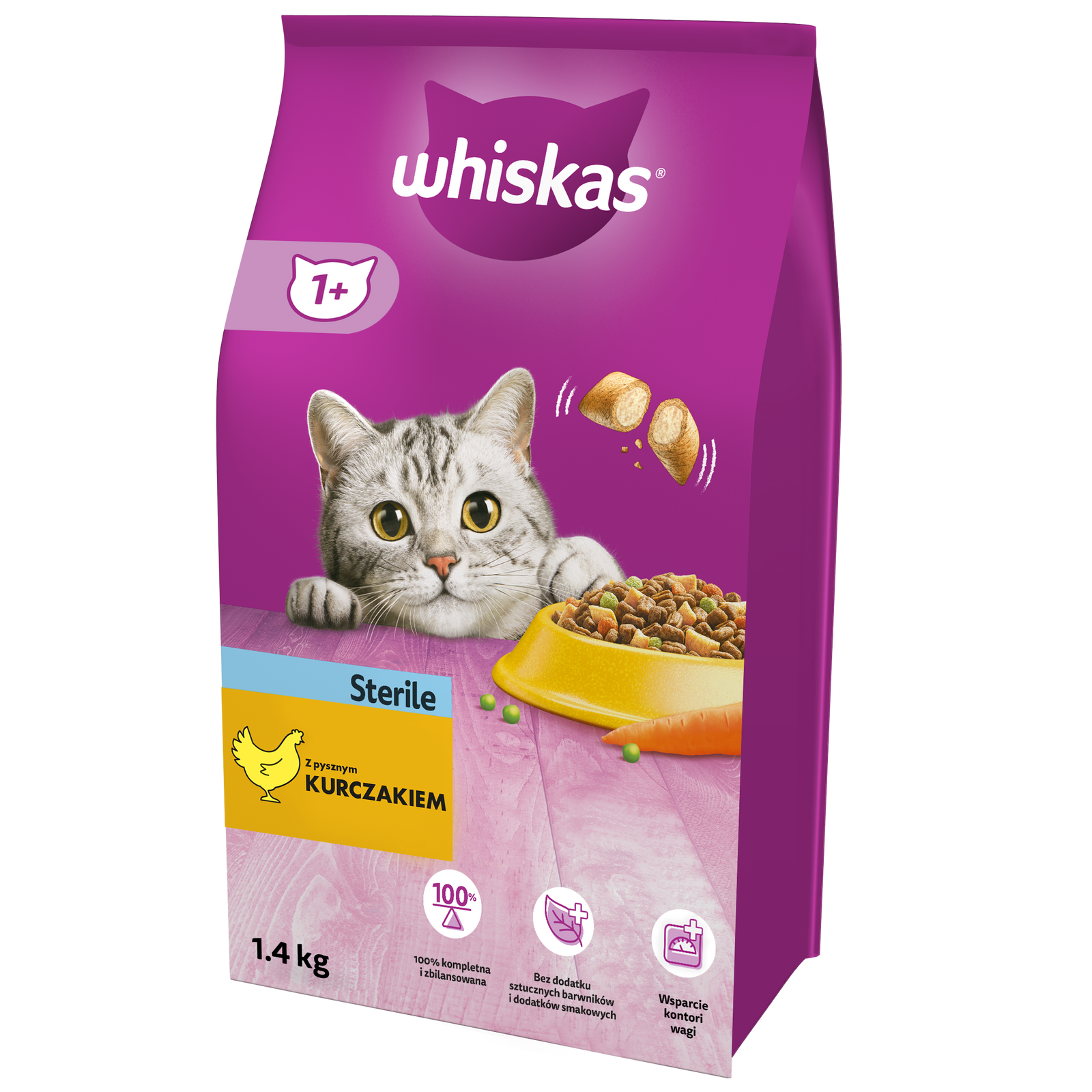 WHISKAS Sterile 1,4kg - sucha karma dla kotów po sterylizacji z kurczakiem