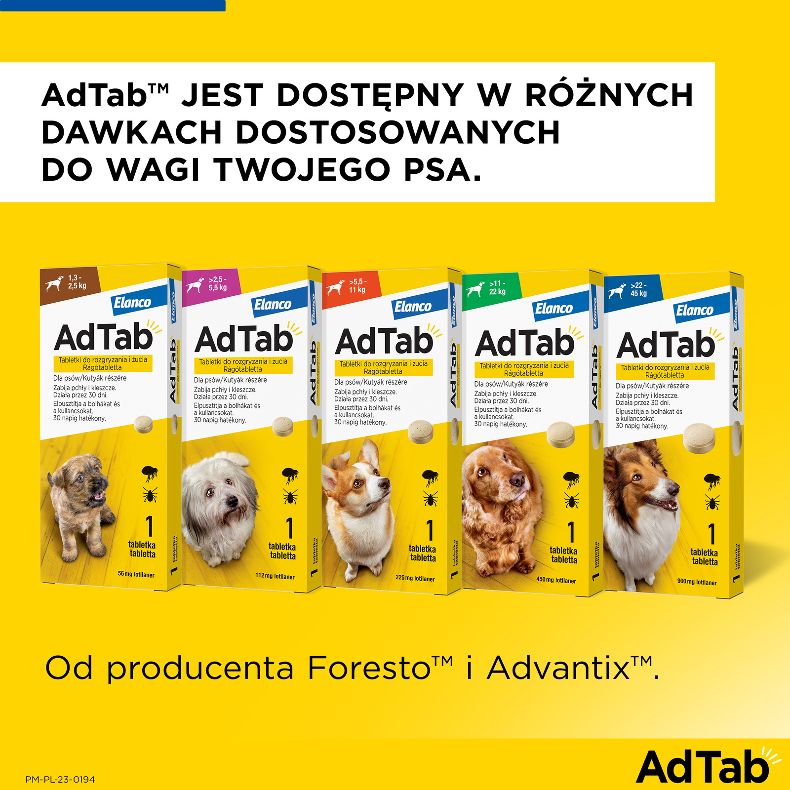 Elanco AdTab 225mg Tabletka Na Pchły I Kleszcze Dla Psów 5,5-11kg