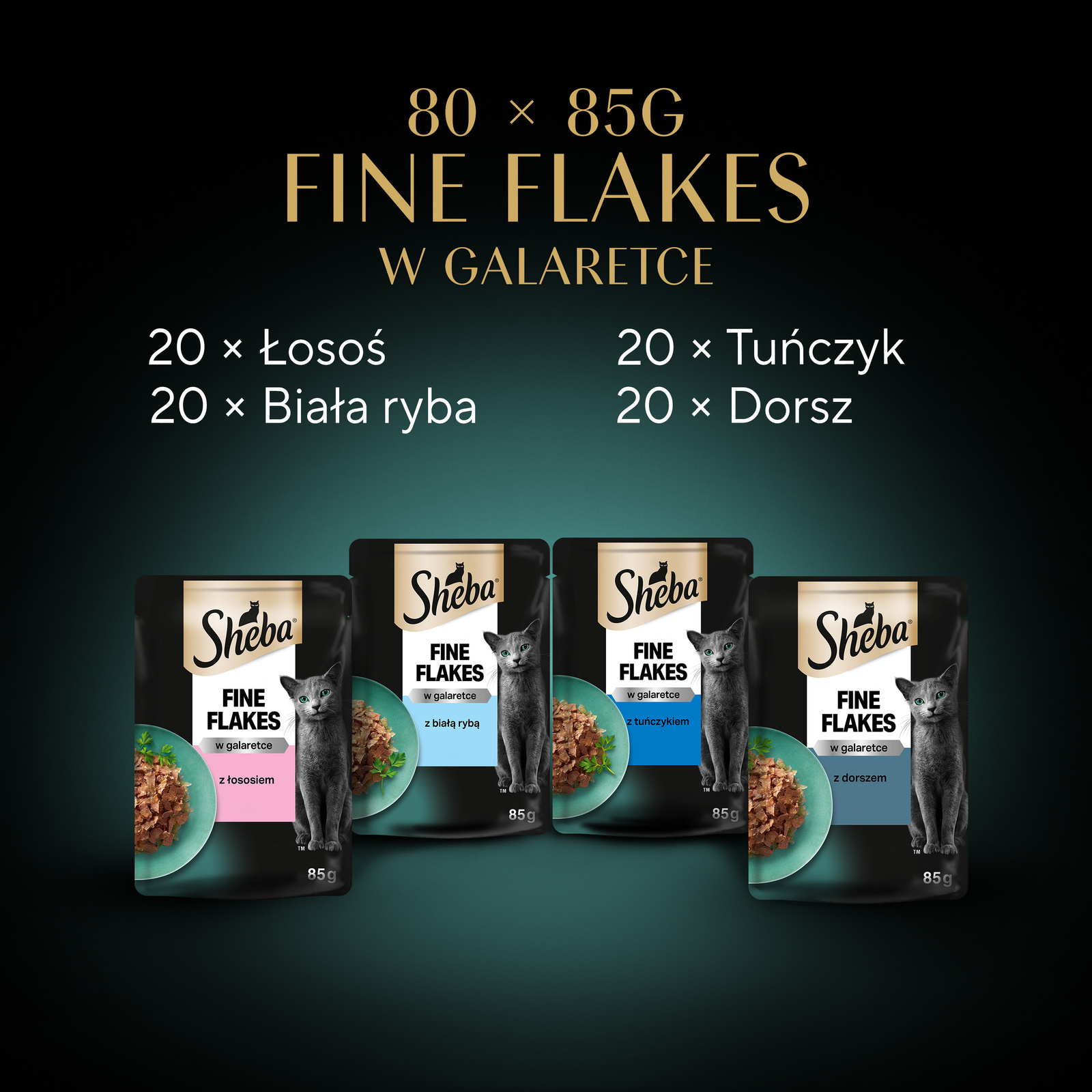 Sheba Delicacy Rybne Smaki W Galaretce, Z Łososiem, Z Białą Rybą, Z Tuńczykiem, Z Dorszem 80x85g