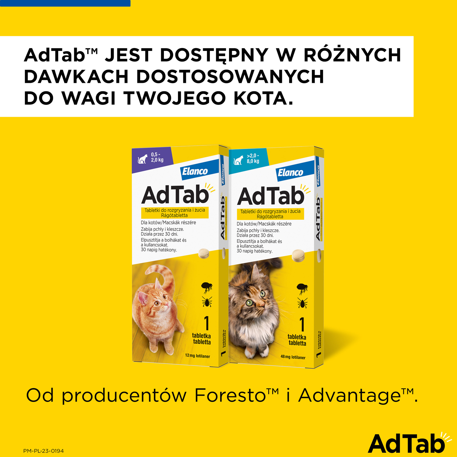 Elanco AdTab Tabletka Na Pchły I Kleszcze Dla Kotów 2-8kg 48mg