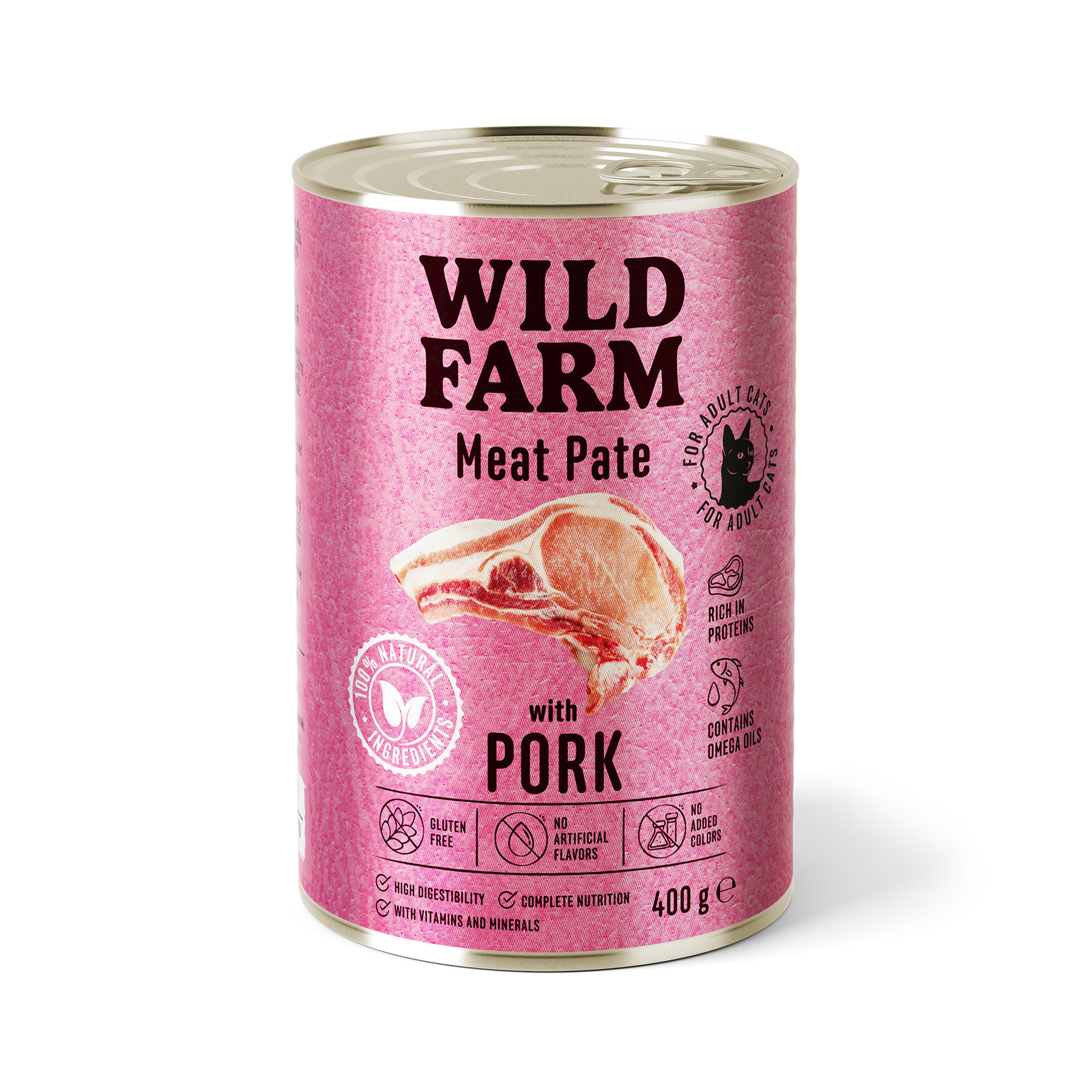 WILD FARM Meat Pate Karma Mokra Dla Kota Wieprzowina 400G