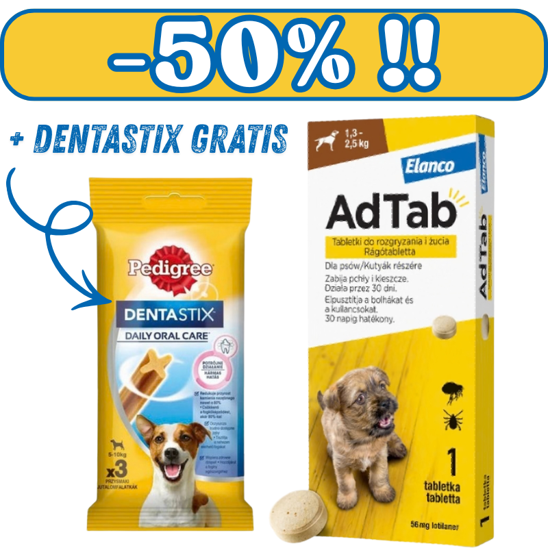 Elanco AdTab 56mg Tabletka Na Pchły I Kleszcze Dla Psów 1,3-2,5kg