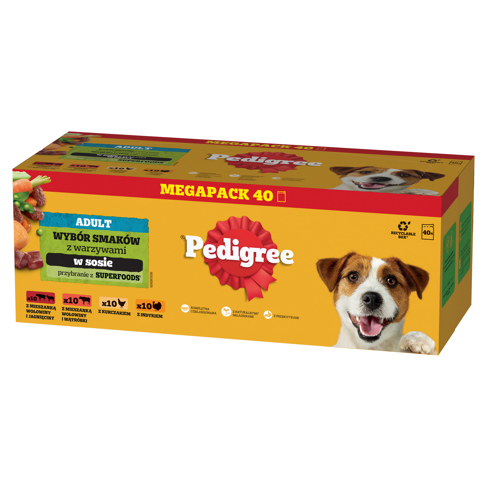 Pedigree Mokra Karma Dla Dorosłych Psów Saszetka Mix Smaków (Z Kurczakiem I Warzywami, Z Wołowiną I Warzywami, Z Indykiem I Marchewką, Z Wołowiną I Jagnięciną) 40x100g