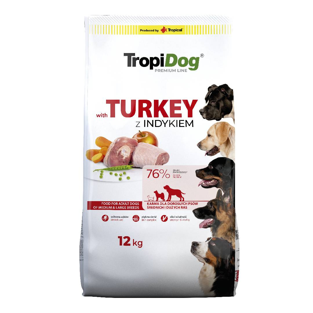 Tropidog Premium Adult Medium & Large Breed Indyk Z Ryżem 12kg