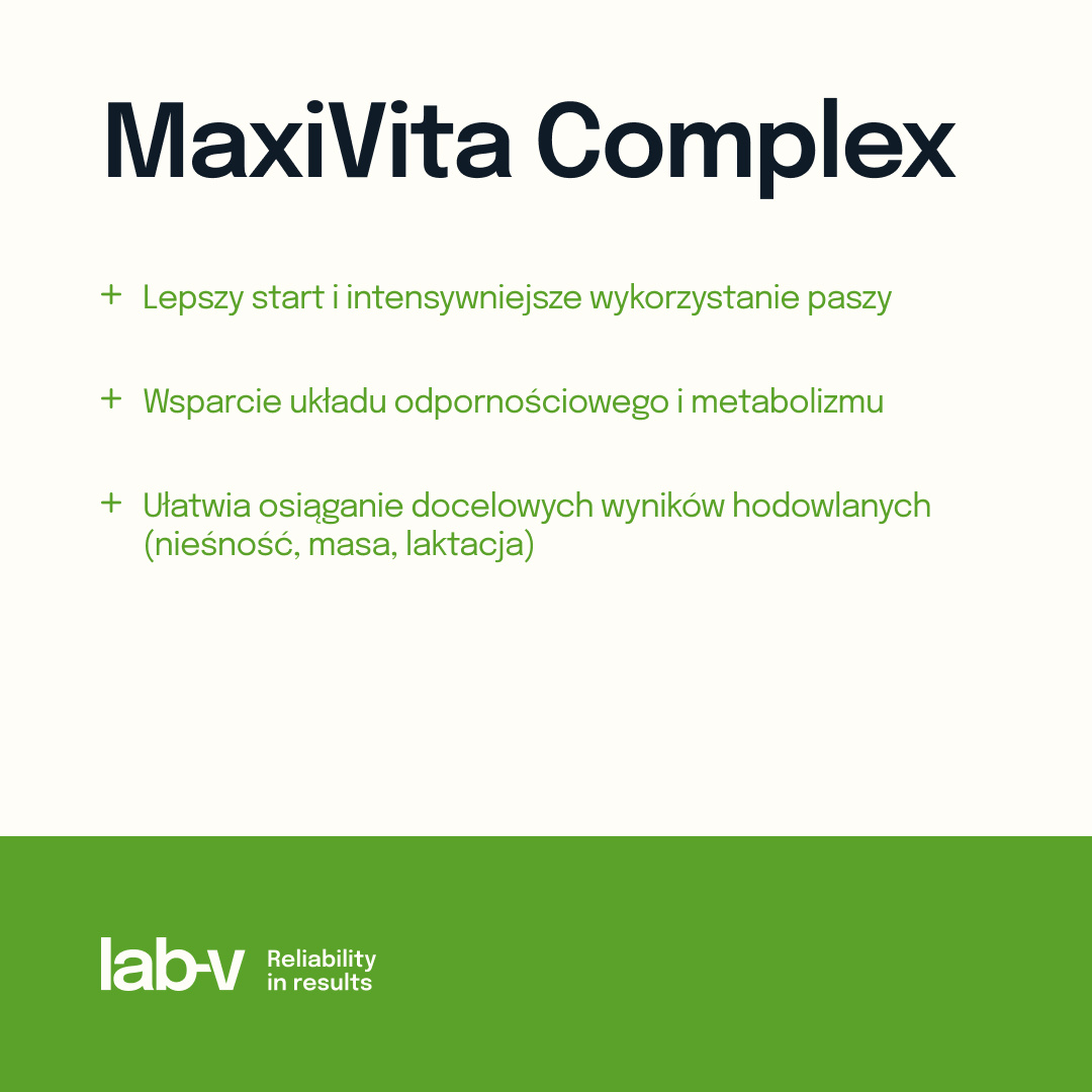 Lab-v MaxiVita Complex — płynna multiwitaminowa mieszanka paszowa uzupełniająca dla drobiu, gołębi i zwierząt gospodarskich, 1000 ml