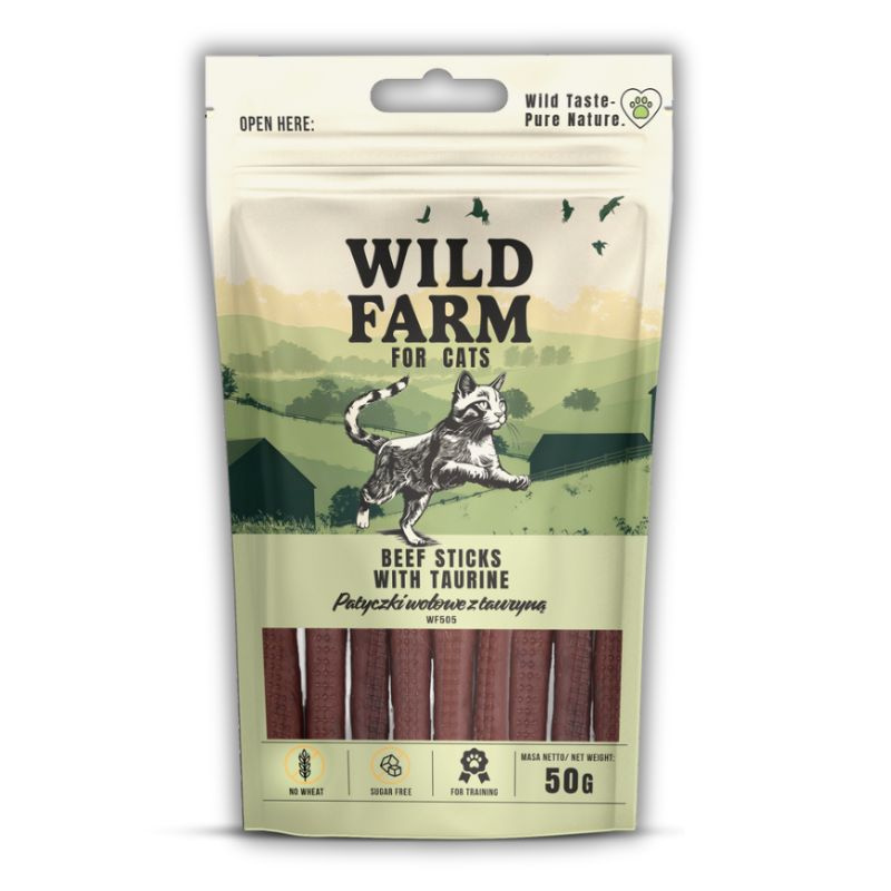 WILD FARM patyczki wołowe z tauryną 50g przysmak dla kota