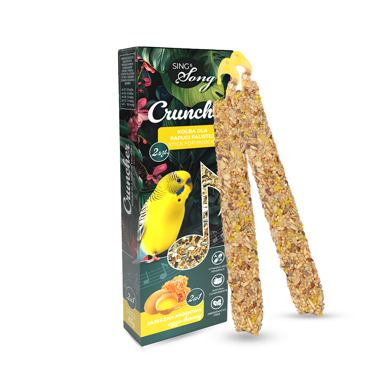 Sing&Song Cruncher Dla Papużki Falistej Jajeczno-Miodowy 85g 2w1
