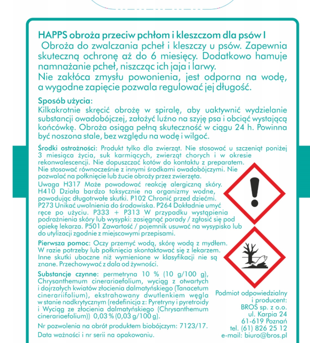 Bros Happs Obroża Przeciw Pchłom I Kleszczom Dla Dużych Psów 60cm
