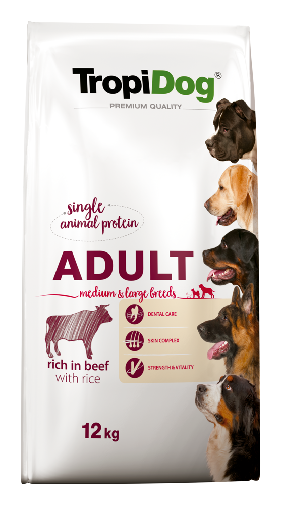 Tropidog Premium Adult Medium & Large Breed Wołowina Z Ryżem 12kg