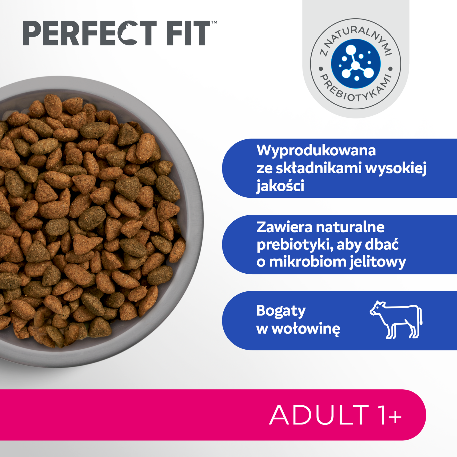 Perfect Fit™ - sucha karma pełnoporcjowa dla dorosłych kotów, bogata w wołowinę 7kg