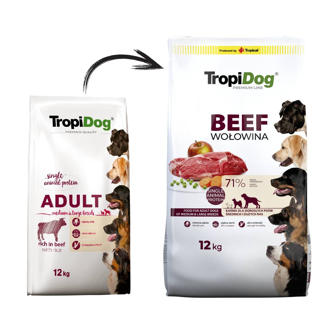 Tropidog Premium Adult Medium & Large Breed Wołowina Z Ryżem 12kg