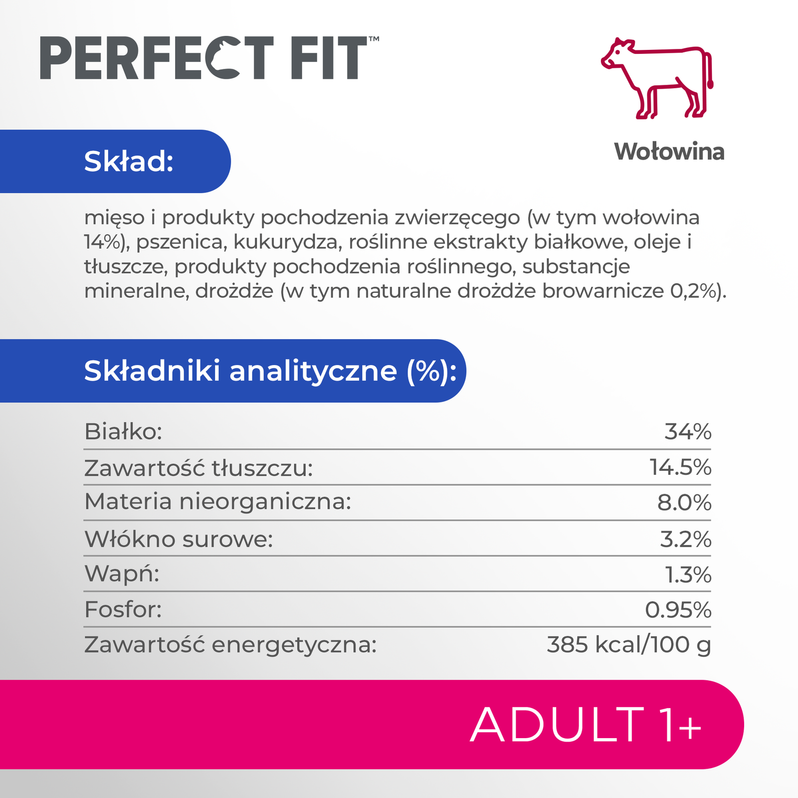 Perfect Fit™ - sucha karma pełnoporcjowa dla dorosłych kotów, bogata w wołowinę 7kg