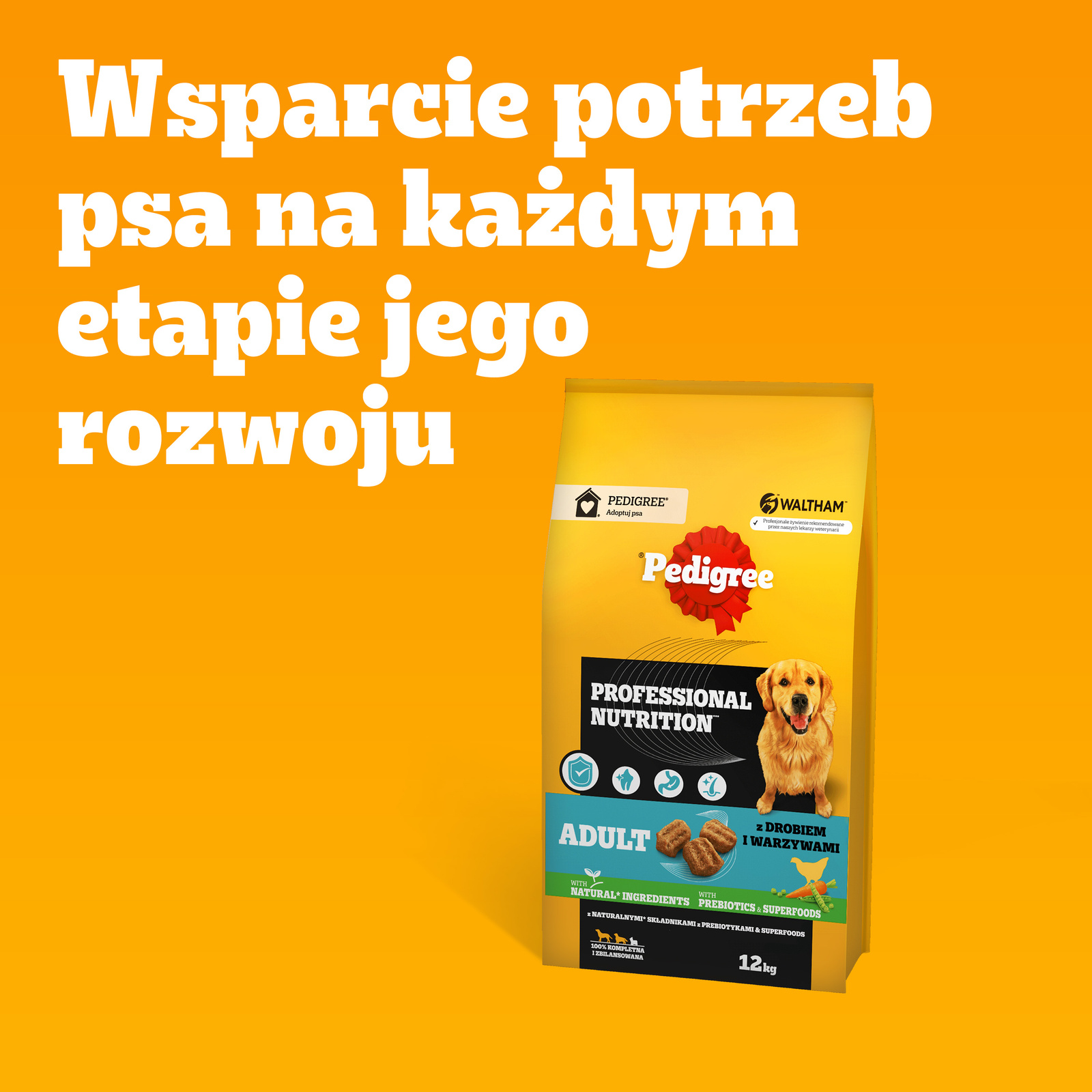 Pedigree Adult Professional Nutrition Drób Warzywa 12kg