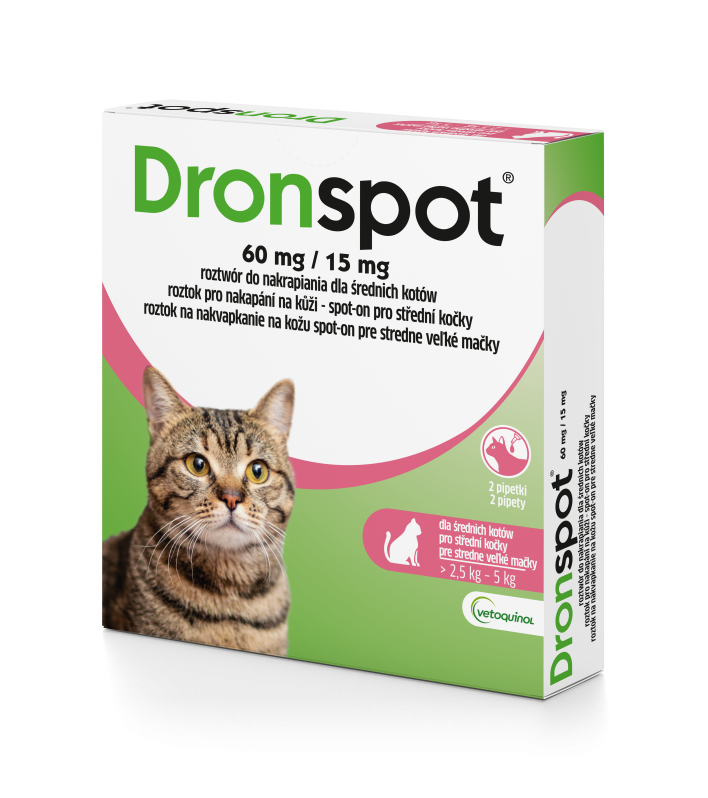 VETOQUINOL Dronspot krople odrobaczające spot-on dla średnich kotów 2,5-5 kg (2 x 0,7 ml)