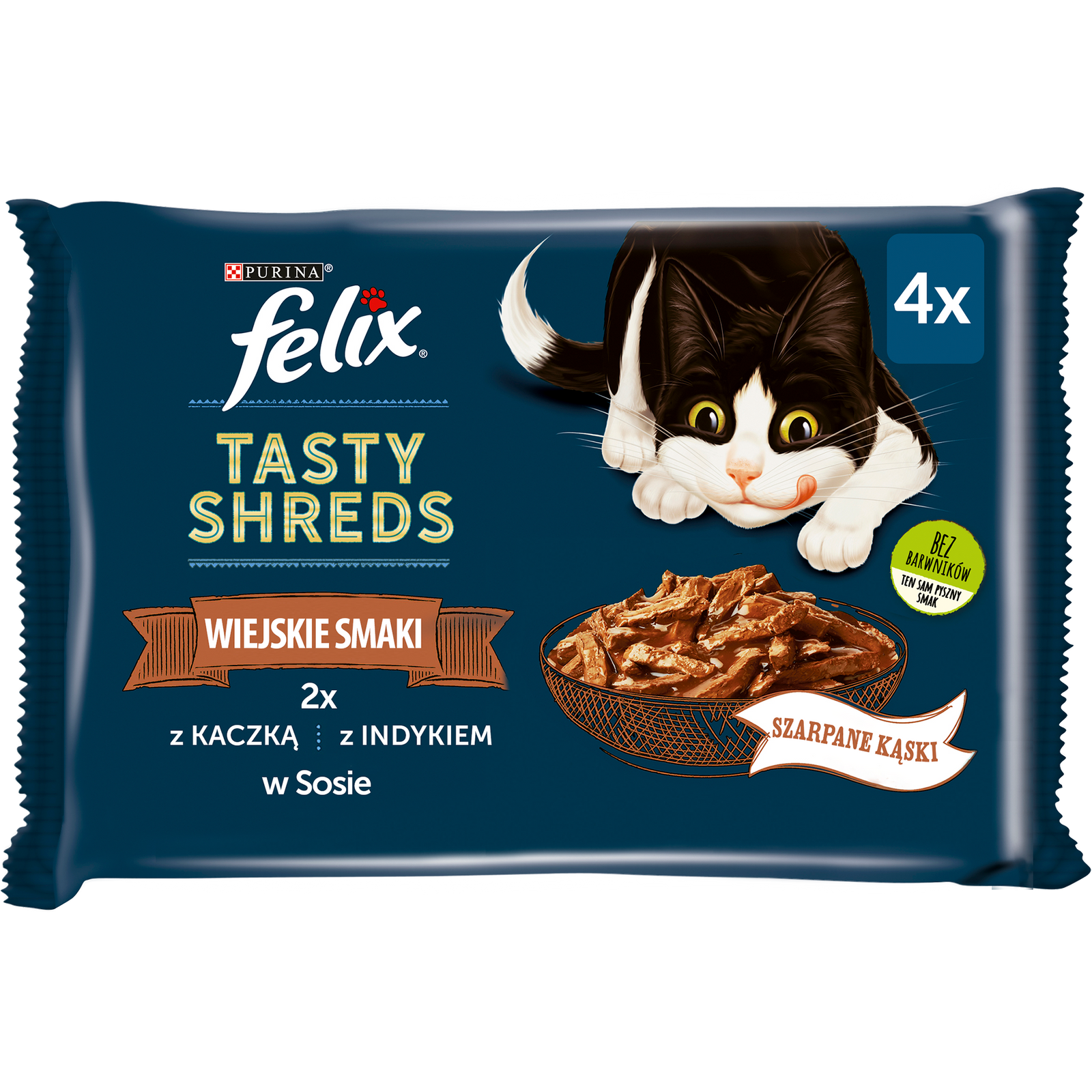 Felix Tasty Shreds Mokra Karma Dla Kota Z Kaczką I Indykiem W Sosie 4x80g