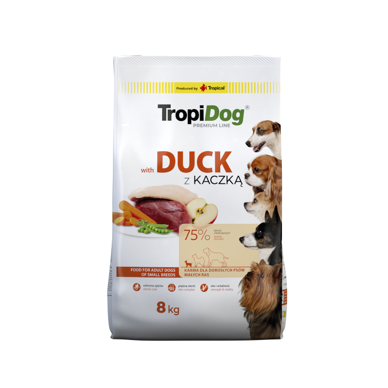 Tropidog Premium Adult Small Breeds Z Kaczką I Ryżem 8kg