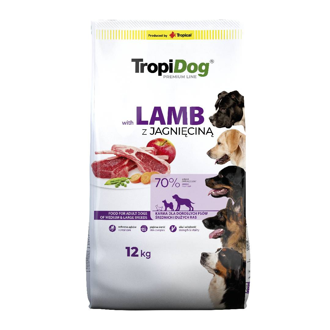 Tropidog Premium Adult Medium & Large Breed Jagnięcina Z Ryżem 12kg