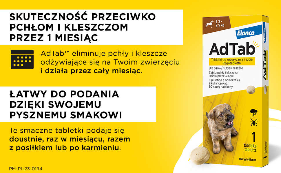 Elanco AdTab 56mg Tabletka Na Pchły I Kleszcze Dla Psów 1,3-2,5kg