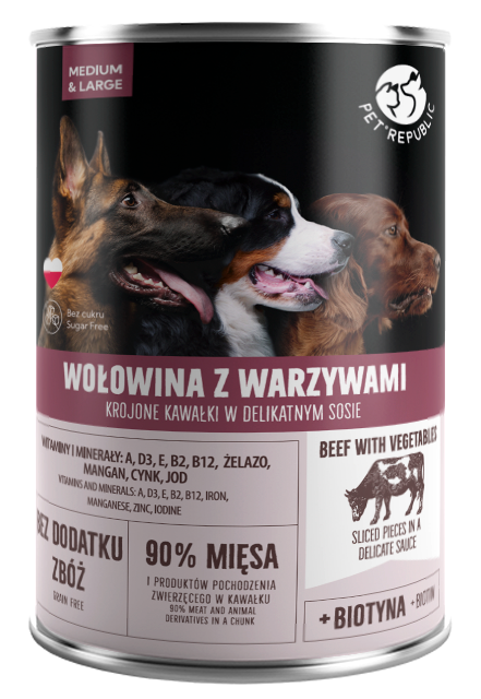 PetRepublic Wołowina Z Warzywami Krojone Kawałki W Delikatnym Sosie 1250g