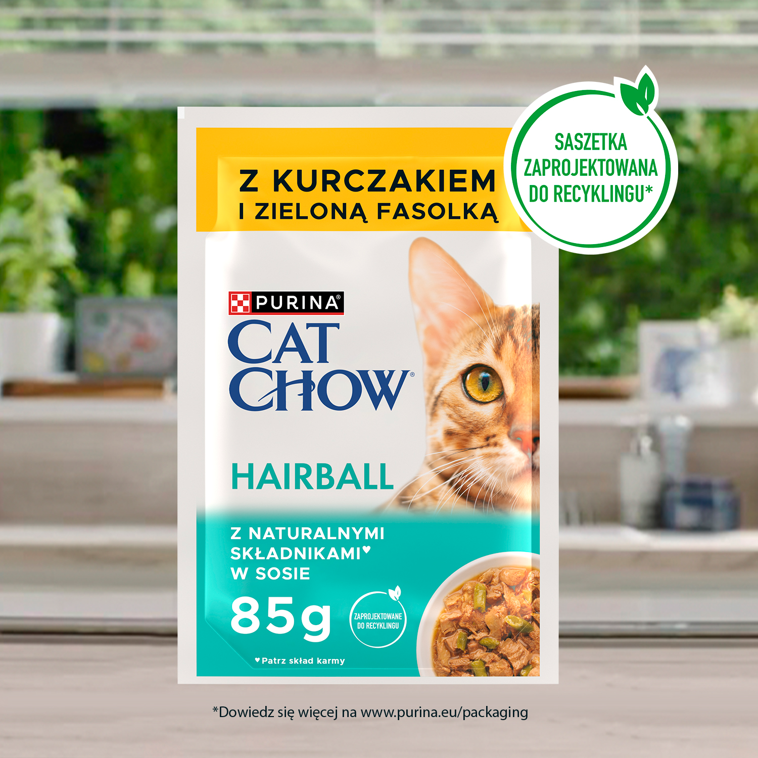Purina Cat Chow Hairball Karma Z Kurczakiem I Zieloną Fasolką W Sosie 85g