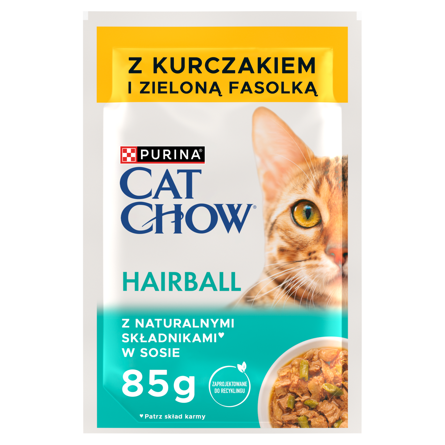 Purina Cat Chow Hairball Karma Z Kurczakiem I Zieloną Fasolką W Sosie 85g