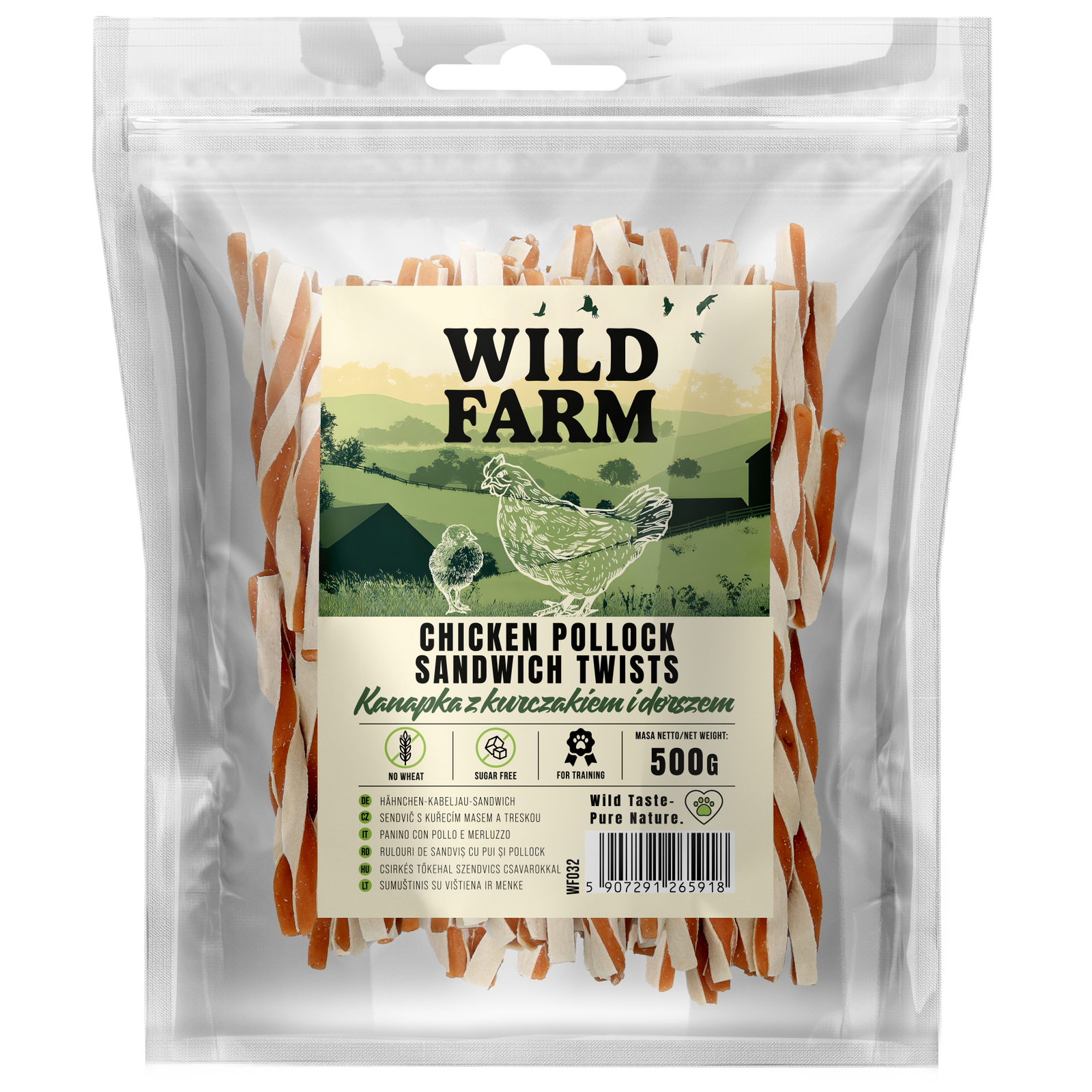 WILD FARM Kanapka Przysmak Dla Psa Z Kurczakiem I Dorszem 500G