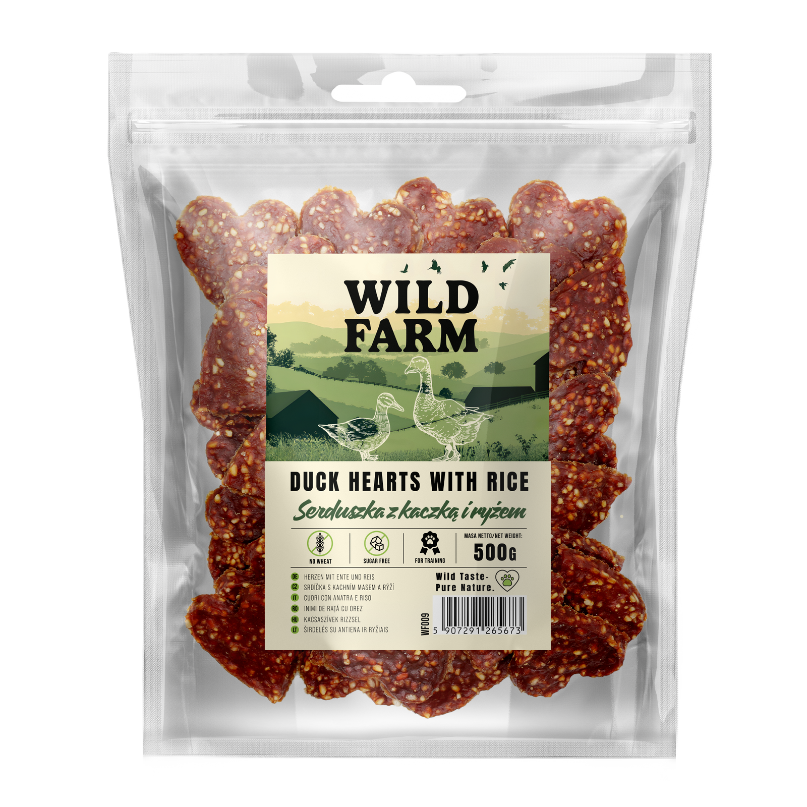 WILD FARM Serduszka Z Kaczką I Ryżem Przysmak Dla Psa 500G
